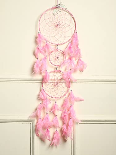 Image of Handmade Dream Catchers Wall Hangings for Home Decor Kids Room Bedroom Livingroom Balcony Feathers Dreamcatcher Wall Decorations Gift Items (Pack of 1, 18LX86Hcm, Pink)