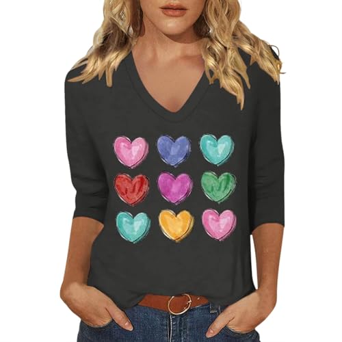 T-shirt tendance à manches courtes imprimé graphique col V pour femme active