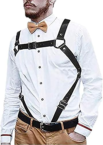 Mens Black Leather Armors Suspenders Shoulder Strap Body Chest Harness Chain Belt Adjustable Gay Punk Clubwear Costume2