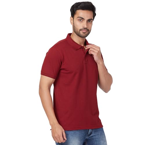 Image of Parx Men's Regular Fit Solid Pattern Polyester Blend Half Sleeve Polo Neck Casual T-Shirt