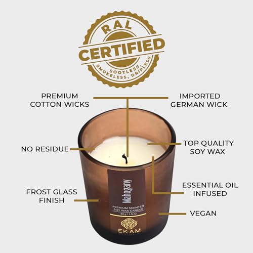 Image of EKAM Scented Frost Glass Votive Candle| Mahogany Scented| Luxury Fragrances| Ideal for Home Decor, Aromatherapy & Gifting| Soy Wax| Therapeutic| Smokeless| Sootless| 10 Hours Burn time |40 g