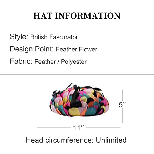 Vintagehat Seven-Hued Flower Fascinators For Women Derby Hats Colorful Feather With Rhinestones Folwer Heart Tea Party Hats #TOP2