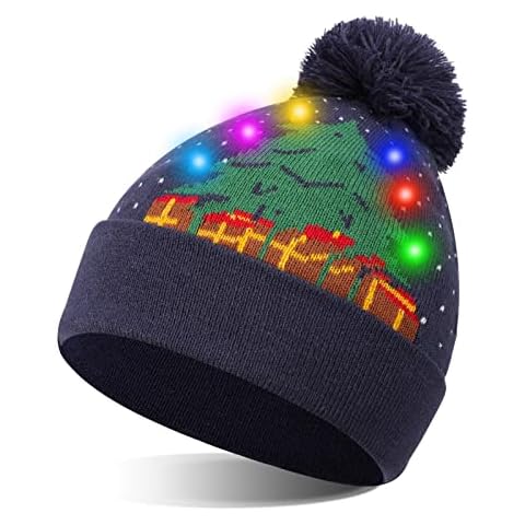 TAGVO LED Light Up Hat Beanie Knit Cap, Colorful LED Xmas Christmas Beanie Cover