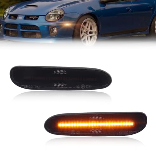 MOTRUM Front Side Marker Light Compatible with Dodge Neon 2000 2001 2002 2003 2004 2005, [DOT] [Waterproof] Amber LED Sidemarker Lamp, 1 Pair, Smoked Lens