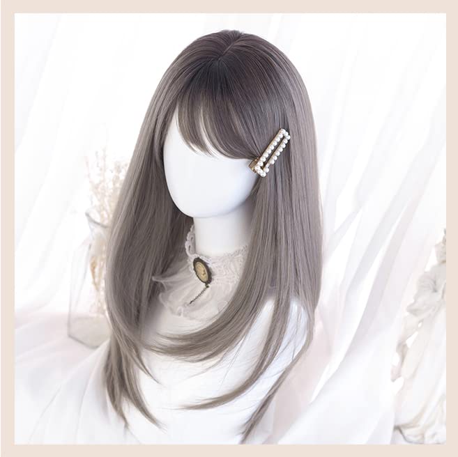 Amazon.co.jp: ウィッグ ロング 自然 コスプレ ストレート グレー 青木