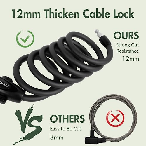 Titanker Bike Locks With Keys, Bike Lock Cable 6 Feet Coiled Secure Bike Cable Lock With Mounting Bracket, 1/2 Inch Diameter #TOP3