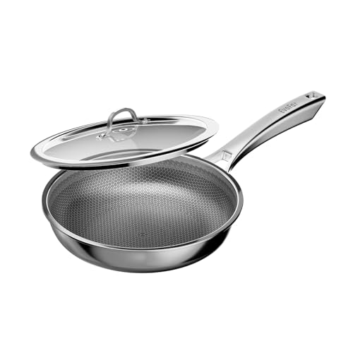 EvoFar Poêle à frire avec couvercle 28 cm, induction, poêle en acier inoxydable avec revêtement antiadhésif, facile à nettoyer, convient à tous types de cuisinières