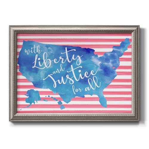 USA Map Wall Art Blue United States on White and Red Lines Background Painting Modern Abstract Artwork Home Décor Silvery Framed Canvas Print Wall Decorations for Kitchen and Bedroom 20x28 Inch LS005