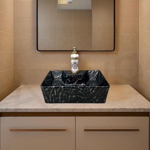 Image of Artiva Ceramic Wall Mounted Bathroom Basin /Designer Table Top Sink For Bathroom /Wall Hung Washbasin /Wash Basin For Cabinet /Countertop Vanity Sink (Nero Black 16 x 12 x 5 Inch)