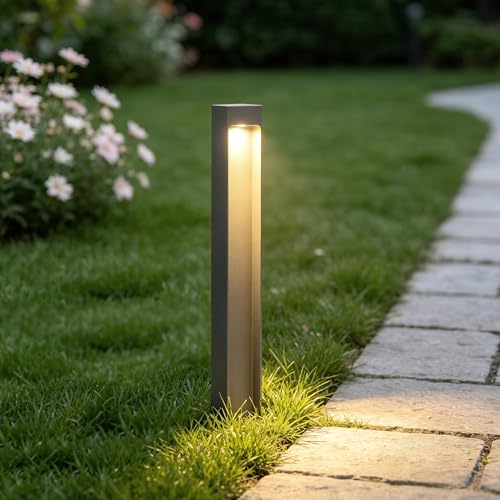 Mai & Mai Stehleuchte Außenleuchte 6x6x60cm IP65 Wegeleuchte Außen | Außenpollerleuchte für Garten, 3000K Stehlampe Gartenlampe | Außenlampe Standleuchte Sandgrau dunkel 5W BaldersLights