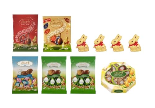 Lindt Schokoladen Oster Set | 894g | Inhalt: GOLDHASEN verschiedenen Lindt Oster-Eier (Blätterkrokant LINDOR Alpenvollmilch) klassische Osterspezialitäten | Oster Schokolade | Schokoladengeschenk