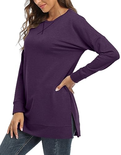 BETTE BOUTIK Women's Drop Long Sleeve Sweatshirts Casual Crewneck Tunic Tops Sweartshirts With Side Slits S-3XL