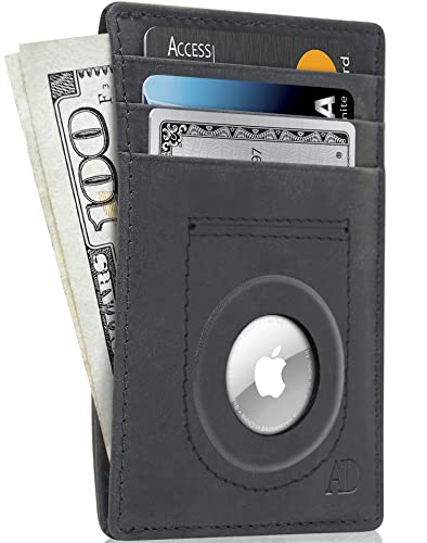 Access Denied Genuine Leather Air Tag Holder - Slim Minimalist Wallets For Men & Women - Front Pocket Thin Mens Wallet RFID Credit Card Holder Gifts For Men - Air Tag NOT Included2