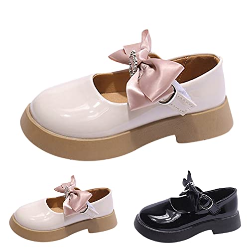 Fashion Four Seasons Children Casual Shoes for Girls Flat Sole Thick Sole Round Toe Solid Color Ribbon Girl Winter (White, 10-10.5 Years Big Kids)3