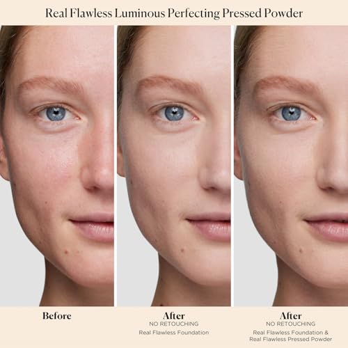 Laura Mercier Real Flawless Luminous Perfecting Talc-Free Pressed Finishing Powder, Creamy Formula, Light Coverage, Natural Luminous Finish, Enlivens Skin, Adds Dimension