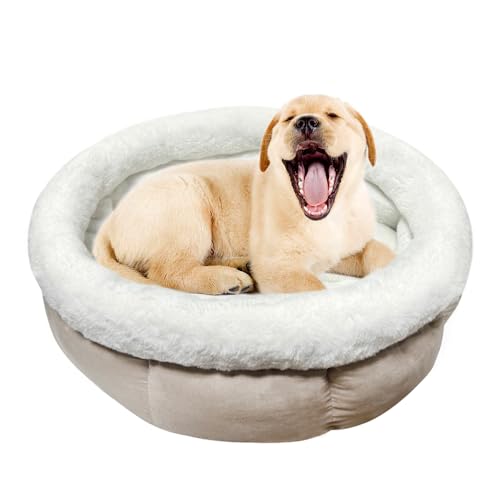 ODIWEN Cucce Rotondo, Letto per cani lavabile, Cuccia per Gatti e Cani da Interno, Lettino per gatti lavabile, Lettino per Animali Domestici a Ciambella, Letto Cane, 50 x 50 x 20 cm (Marrone Chiaro)
