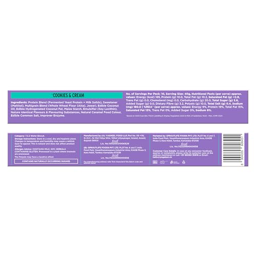 Image of Yogabar 10g Protein Wafer Bars | Cookies & Cream Flavor | 0% Maida | Made with Millets | Crunchy High Protein Bars | 40g Each | Pack of 10