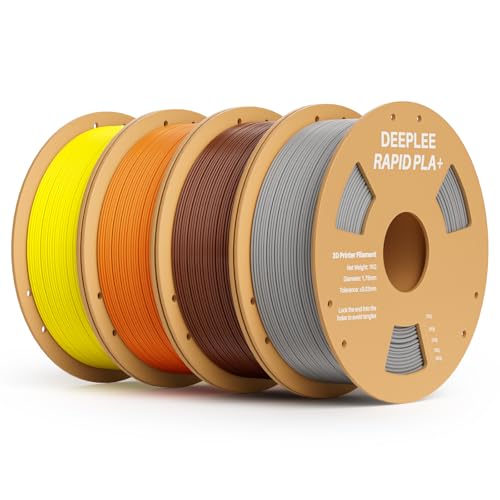 Image of Rapid PLA Plus Filament 1.75mm, High Speed 3D Printer Filament Up to 600mm /s, PLA+ Filament Dimensional Accuracy + /- 0.02 mm Fits Most FDM 3D Printer, 4 Pack 1kg Gray+Brown+Orange+Yellow