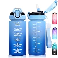 SUPPRUI Kids Water Bottle With Straw, 600ml Children Drinks for School, Leakproof BPA-Free Tritan Motivational Drink Bottles for Girls Boys(Blue)