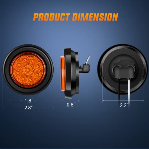 Image of Nilight 2 inch Round Marker Light 2PCS Amber 9LED Clearance Lights Flush Mount | With Plug Grommet Pigtail Hardwired For 12V Truck Trailer Tractor Buses Vans Boat Mechanical Safety Lighting