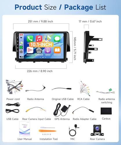 Image of 5 /6GWiFi 8Core Qualcomm 4G+64G,Radio for Honda Civic 2016-2020 Radio Android Car Stereo 5.1Bluetooth,Wireless Carplay,DSP Hi-Res,Android Auto,9'' 1280P IPS Touch Screen,Cooling Fan,GPS,FM /RDS,Camera