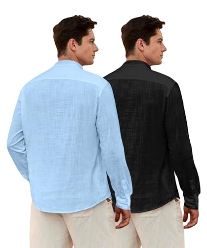 Image of Zombom Men's Combo Cotton Polyester Blend Solid Full Sleeve Straight Regular Fit Mandarin /Chinese Collor Kurta (Pack of 2)