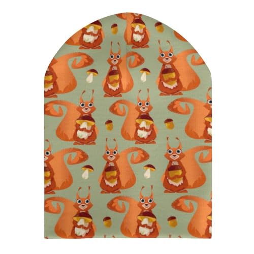 Cute Chipmunk and Mushroom Pattern Kids Beanie Hat for for Girls Boys Children Cap Winter Knitted Chemo Cancer Headwear Accessories Gifts Decoration Black3