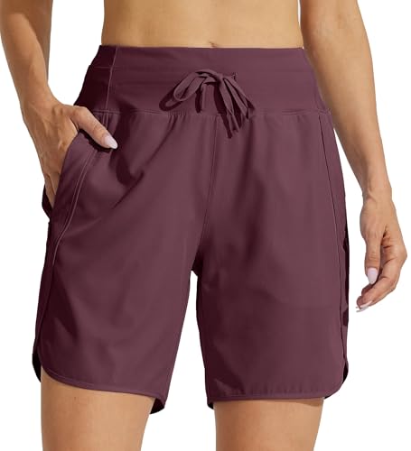 Image of Willit Women's 7 inch Athletic Running Shorts Long Workout Hiking Shorts Quick Dry High Waisted Active Zipper Pocket