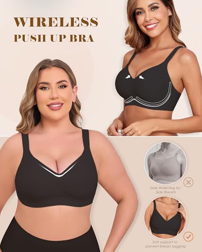 Image of Wireless Bras for Women Soft Support Seamless Bras V Neck Comfort Push Up Bralettes No Underwire Bras