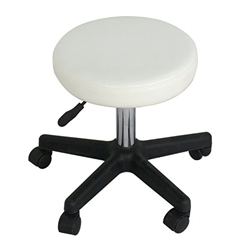 F2C Leather Adjustable Bar Stools Swivel Chairs Facial Massage Spa Salon Stool With Wheels White/Black (White) #TOP5
