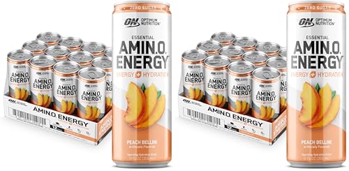 Image of Optimum Nutrition Amino Energy Sparkling Hydration Drink,Electrolytes,Caffeine,Amino Acids,BCAAs,Sugar Free,Peach Bellini,12 Fl Oz,(Packaging May Vary),12 Count (Pack of 2)