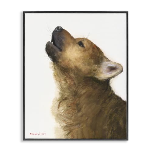 Stupell Industries Howling Brown Dog Portrait Intricate Details Painting, Design by George Dyachenko, Black Framed, 24 x 30