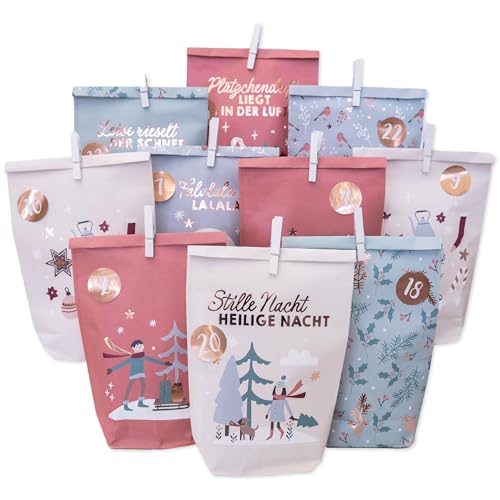 Papierdrachen Adventskalender 2025 Cheerful Christmas - selbst befüllen - 24 Papiertüten mit Zahlenstickern - DIY - Bastelset - Kinder & Erwachsene - Winterdesign