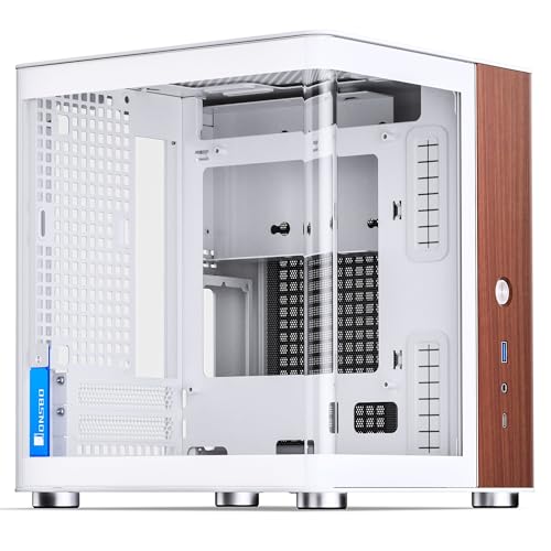 Jonsbo TK-0 Mini ITX Case weiß - ITX Gehäuse mit Tempered Glass, Mini PC Gehäuse Holz, SFF Case für Grafikkarten bis 230mm, USB C am Frontpanel, 90 Grad Drehbarkeit für Flexible Platzierung