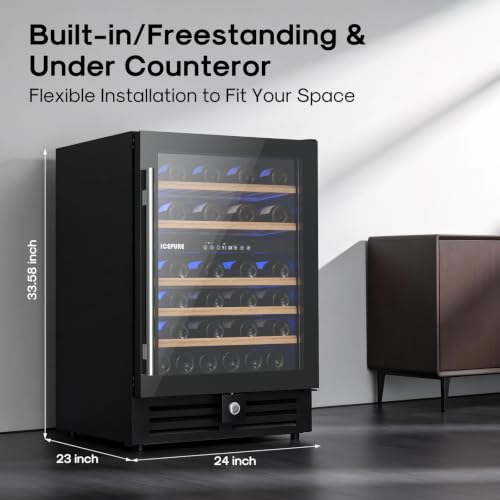 Image of ICEPURE 24 Inch Dual Zone Wine Cooler Refrigerator, 46 Bottle | 41-68℉ Control Freestanding Built-in Wine Fridge with Adjustable Shelves, Reversible Glass Door, Lock & Memory for Home Bar