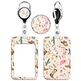 BKBKAAK Retractable Badge Reel with Cowboy Design, Durable ID Card Holder with Metal Clip for Keys, ID, Access Cards, Cute Western Theme Card Sleeve for Women, Girls, Kids