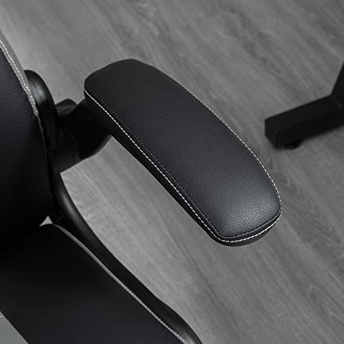 Sedia da gaming ergonomica con base rotonda in metallo girevole a 360°, altezza regolabile poggiatesta braccioli sollevabili in PVC grigio nero - Sedia gaming - Immagine 8