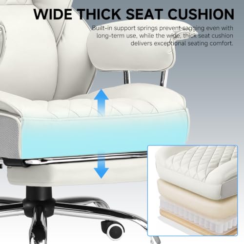 Image of GTPLAYER Gaming Chair,Office Chair with Pocket Spring Lumbar Support, Ergonomic Comfortable Wide Office Desk Computer Chair with Outward Fixed Soft Armrests and Footrest（Warm White）