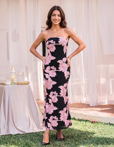 Image of MEROKEETY Women's Summer Floral Wedding Guest Cocktail Maxi Dress
