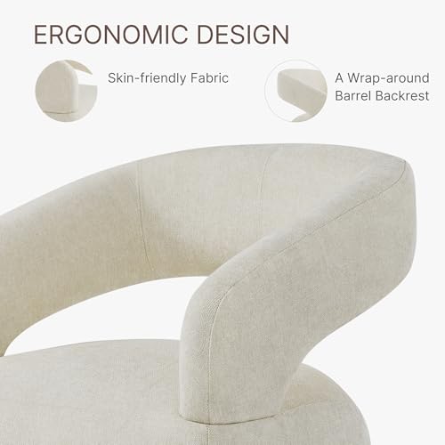 Image of KISLOT Upholstered Dining Chairs with Casters, Modern Barrel Side Armchair with Rollers for Dining Room, Bedroom, Kitchen, Reading Room, Cream Beige, Set of 2