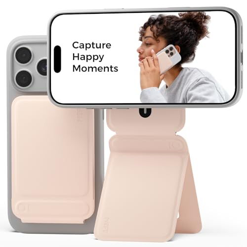 Image of MOFT Phone Tripod Stand Selfie Stick for iPhone, Multi-Angles iPhone Stand, Lightweight & Portable Phone Holder, Strong Magnets, MOVAS Vegan Leather, Travel Essentials, Peach Pink (Without Card Slot)