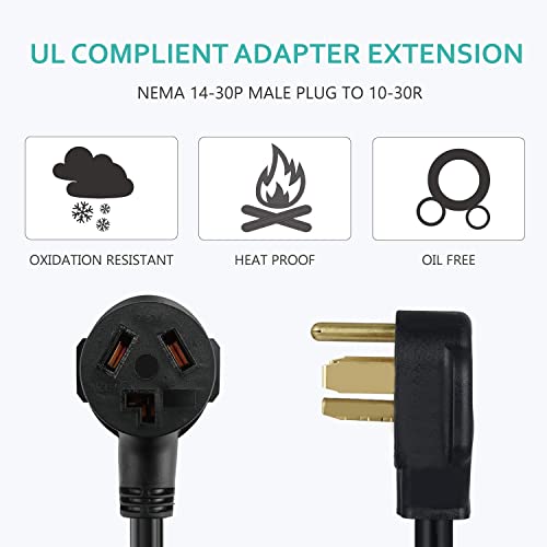 Boeemi 4 Prong New Electric Dryer Plug Male To 3-Prong Old Dryer Receptacle Female Connector Adapter, Nema 14-30P To 10-30R 4-Prong Dryer Outlet Adapter, 30A 125/250V 1.5Ft, Ul Compliant #TOP6