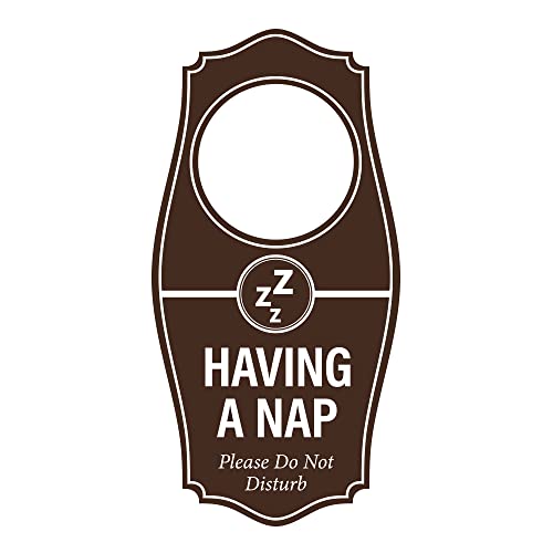 Signs ByLITA Having a Nap. Please Do Not Disturb Door Hanger - Dark Brown, 4" x 8"