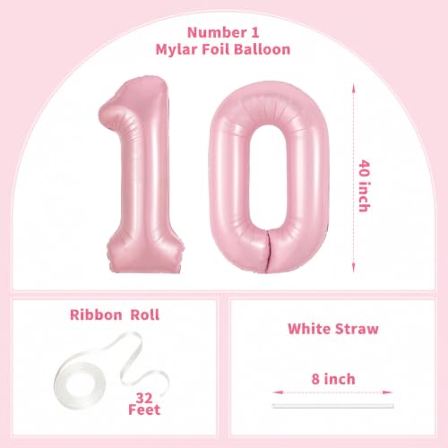 Image of Number Balloons Pink Party Balloon - Giant Number 10 Balloon, 40 Inch Large Balloon, Birthday Decorations for Women, Birthday Balloon for Anniversary Baby Shower Princess Party Decorations