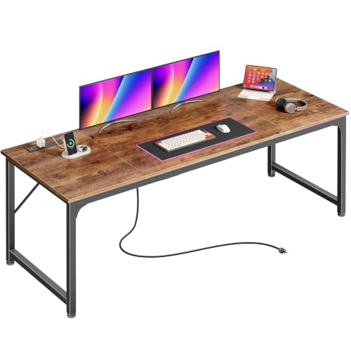 PRAISUN 70 x 24 Inch Computer Desk with Power Outlets & USB-C, Rustic Brown