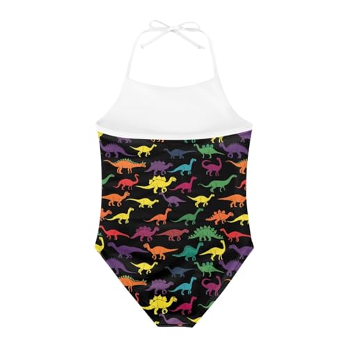 Image of KiuLoam Orange Pink Tropical Leaf Girls One Piece Swimsuit Quick Dry Beach Swim Bathing Suit for 3-8 Years Little Girls