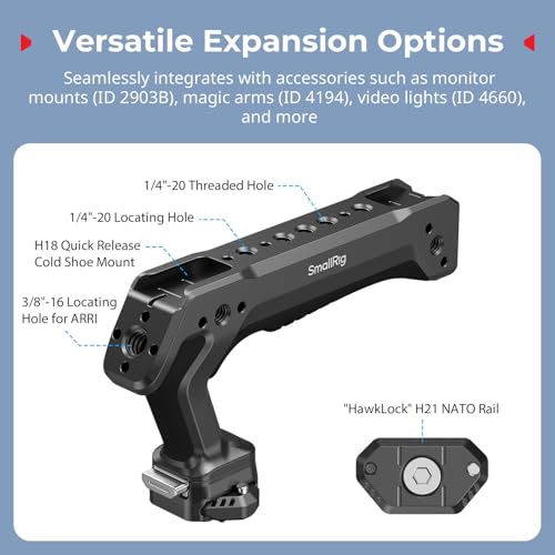 Image of SMALLRIG Quick Release Top Handle, Dual-Direction & Compatible QR-Slide NATO Rail for ARRI with 1 /4 inch-20 Screw, Ergonomic Design,15kg Max. Load,Built-in Multiple Mounting Points,HawkLock H21-5632