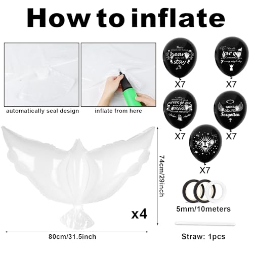 Image of 4PCS White Dove Balloons and 35PCS Memorial Balloons to Release in Sky Memorial Balloon for Release Happy Heavenly Balloon for Condolence, Funeral, Anniversary, Remembrance Services