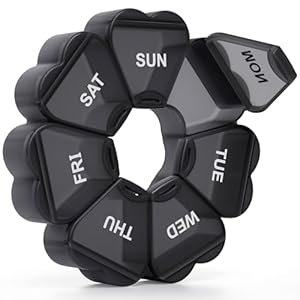 Large Weekly Pill Organizer, Pill Box 7 Day, KAPENS Daily Vitamin Case Large Capacity Compartments, Pill Containers for Fish Oil Medicine Supplements, Black