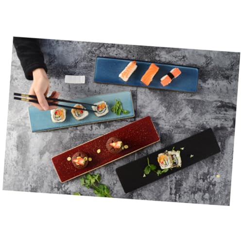 Plato rectangular de cerámica rojo para sushi miniatura 7